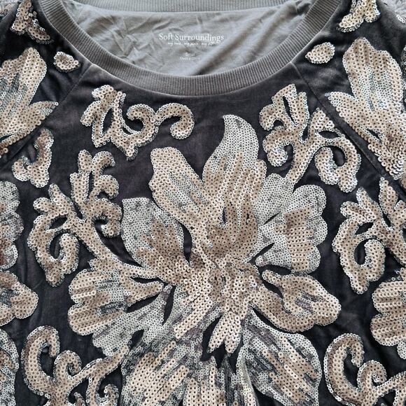 Soft Surroundings Glistening Pullover Sequin Velvet Sweater S Gray Silver - Picture 2 of 4